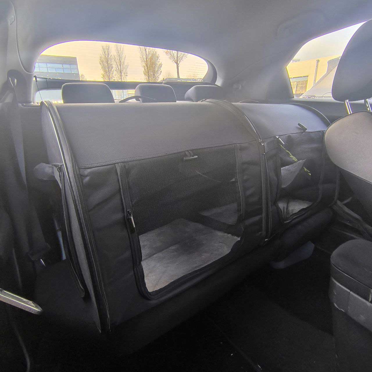 2-in-1 Multi-katten reismand voor in de auto 102x50x49cm - Dubbele kattenkennel voor lange autoreizen - Zitverhoger voor 2 katten voor achterbank met harnas