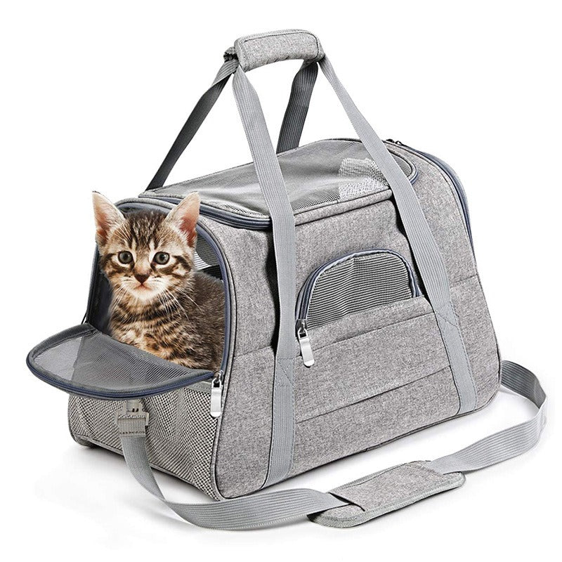 Cat travel bag FLYPET airline-approved 40x30x24 cm Transavia, carrier under airplane seat, pet carrier in-cabin for international flight, top opening and loading