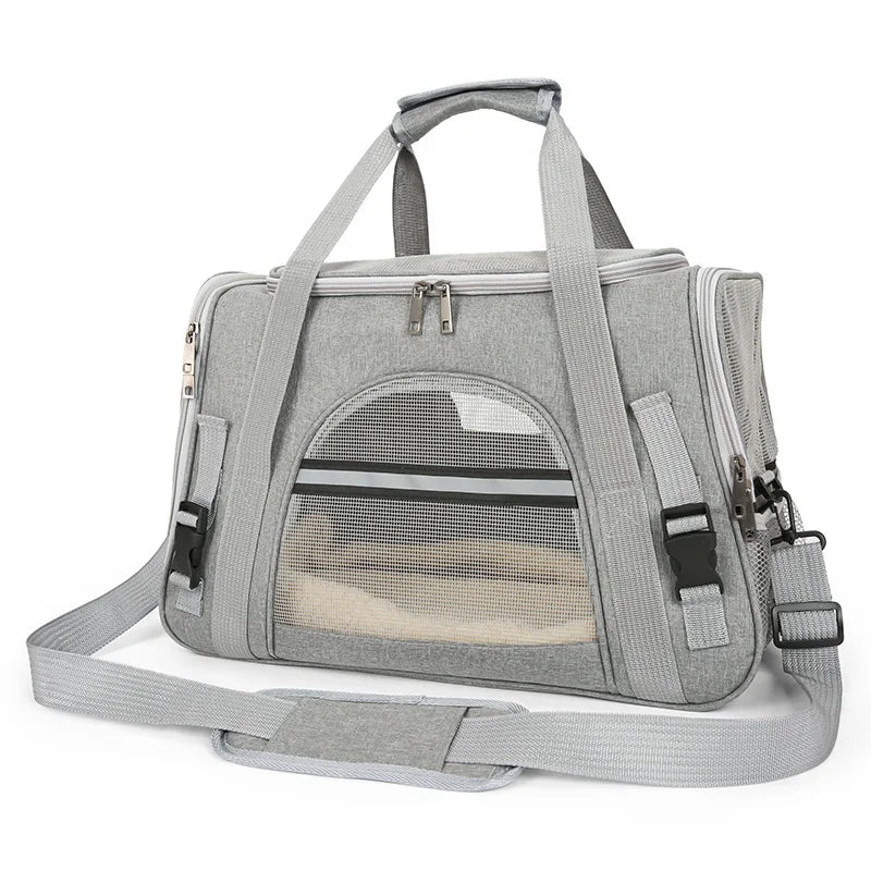 Cat travel bag FLYPET airline-approved 40x30x24 cm Transavia, carrier under airplane seat, pet carrier in-cabin for international flight, top opening and loading