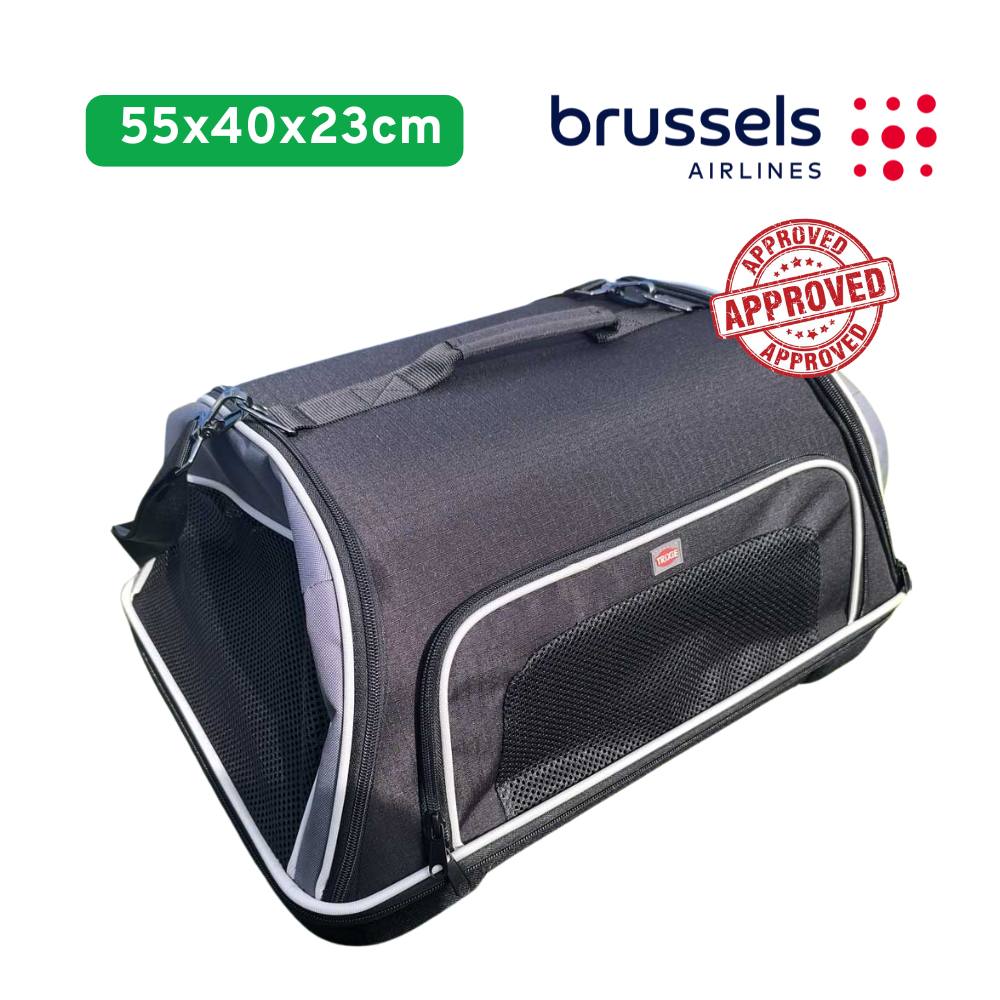 Brussels Airlines dog carrier 55 x 40 x 23 cm, approved for pet 8kg bag included, carrier in-cabin under seat