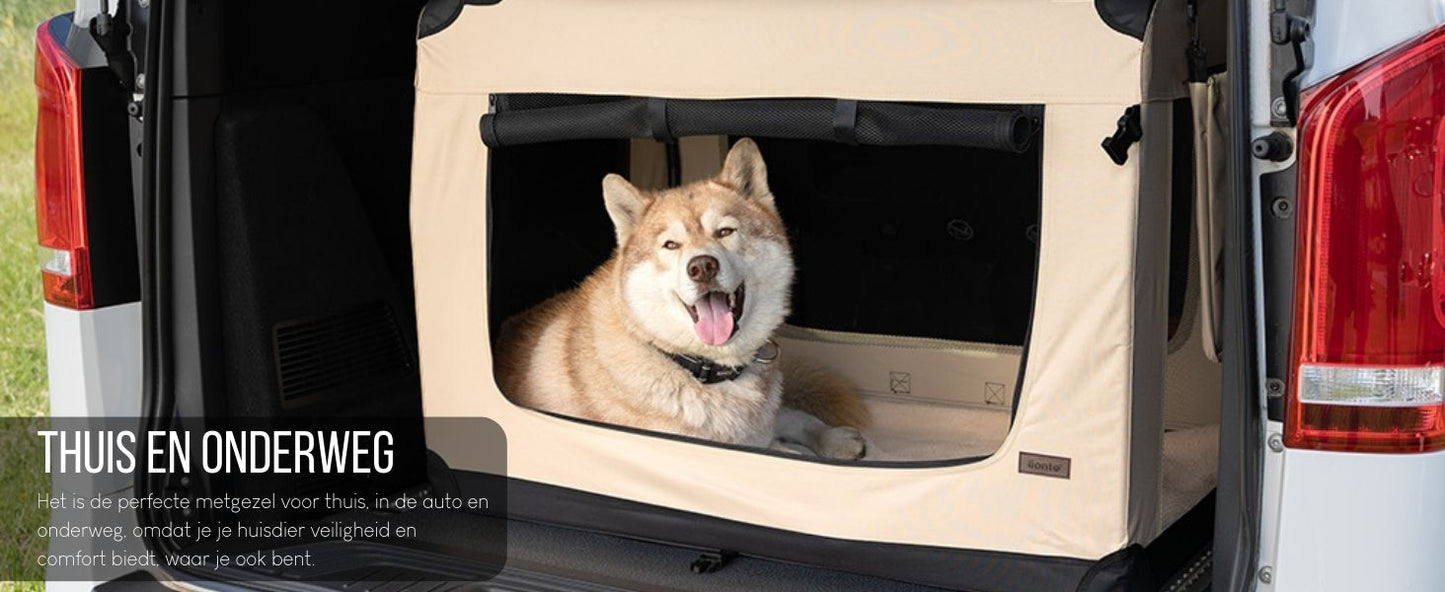 XXL Dog Transport Box, Foldable Soft Dog Kennel with Chew Proof Mesh Windows, Extra large size, 100 x 70 x 70 cm | Collapsible Dog Crate for large dogs