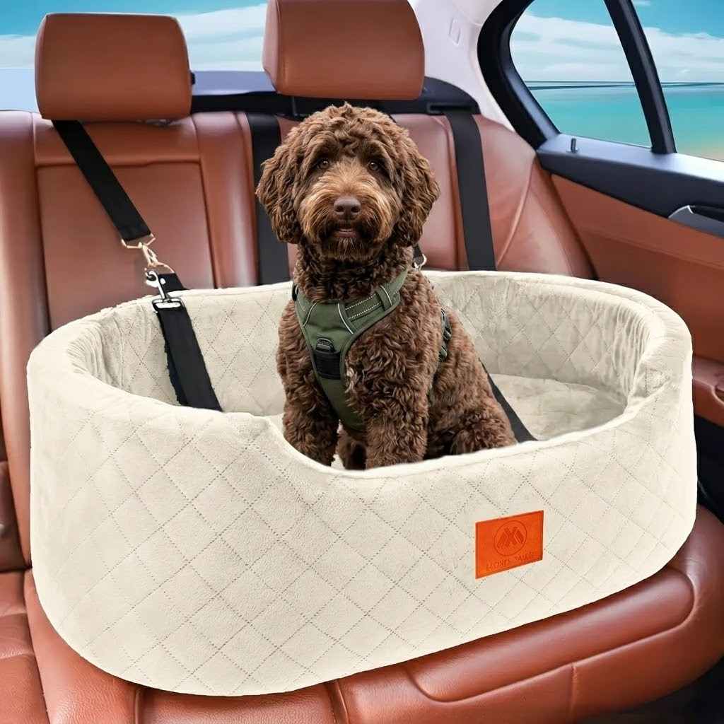 Autostoel hond 25 kg Premium met orthopedisch kussen - 80x50x28 cm - Verhoogde autostoel voor een grote hond of twee kleine honden