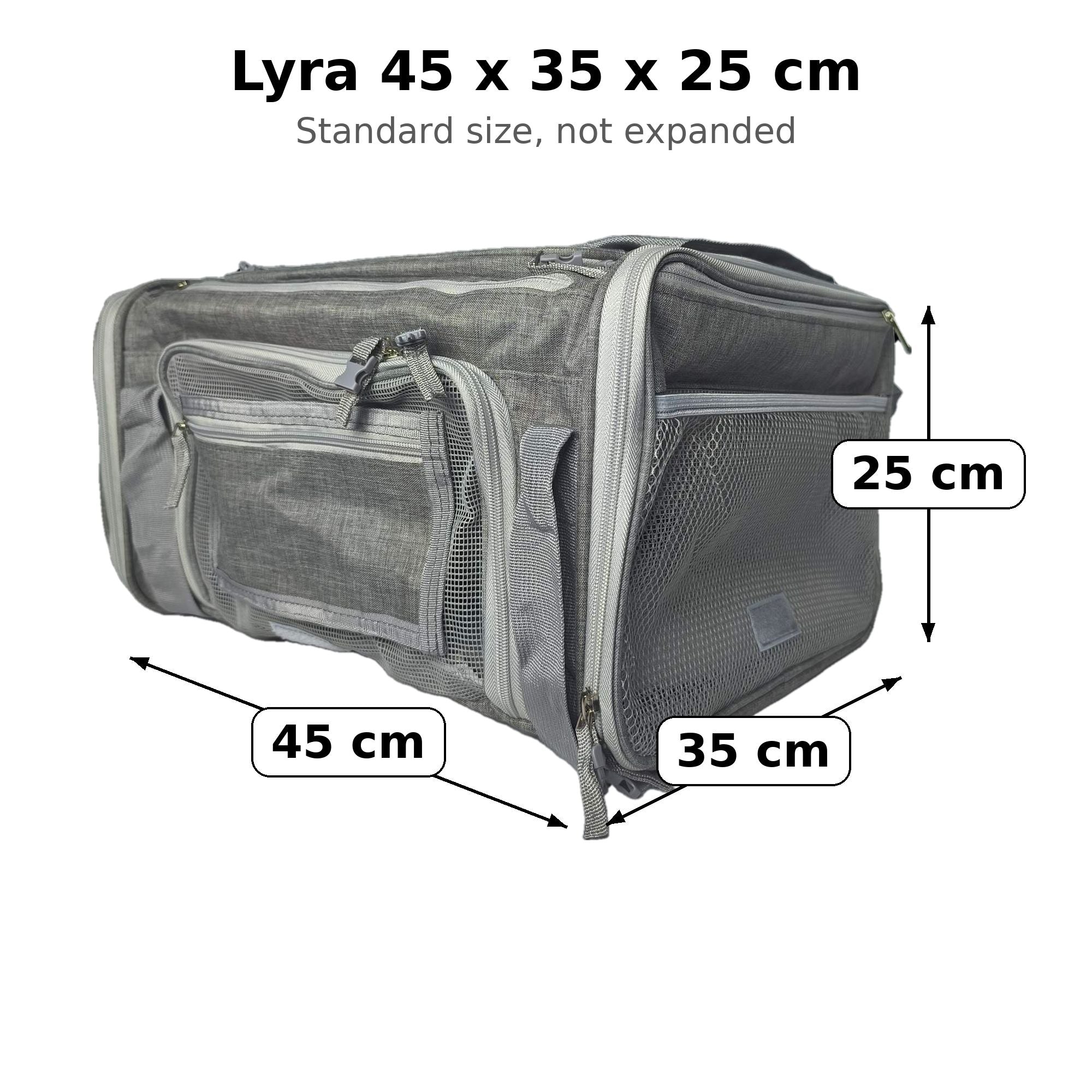 Lyra reistas in normale stand met de maten 45 x 35 x 25 cm