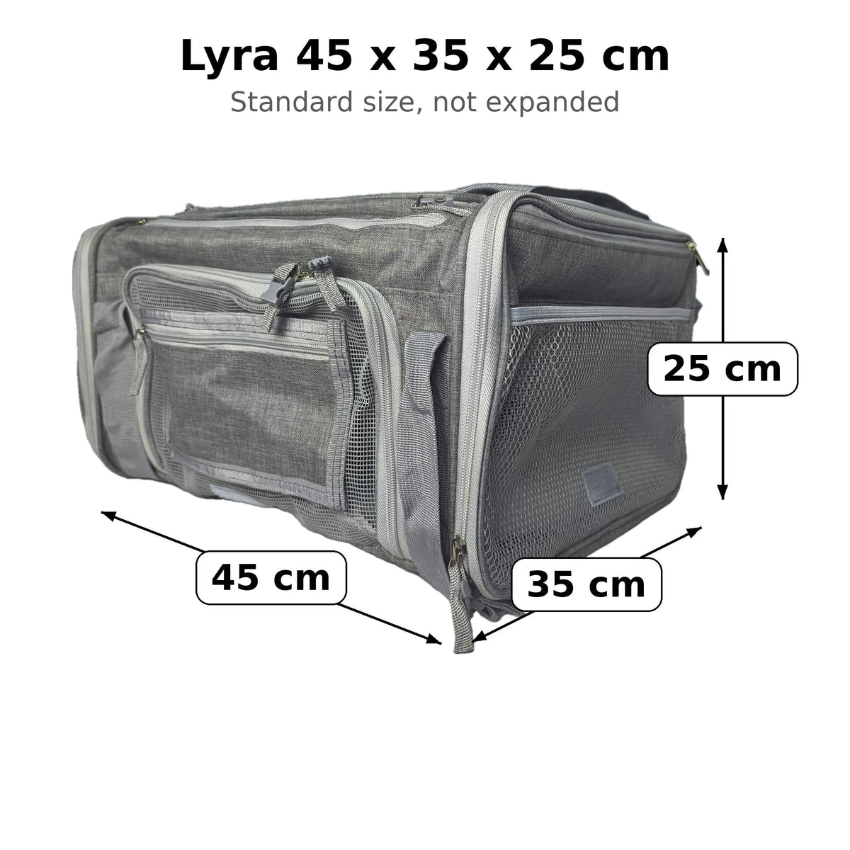 Lyra reistas in normale stand met de maten 45 x 35 x 25 cm