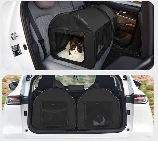2-in-1 Multi-katten reismand voor in de auto 102x50x49cm - Dubbele kattenkennel voor lange autoreizen - Zitverhoger voor 2 katten voor achterbank met harnas