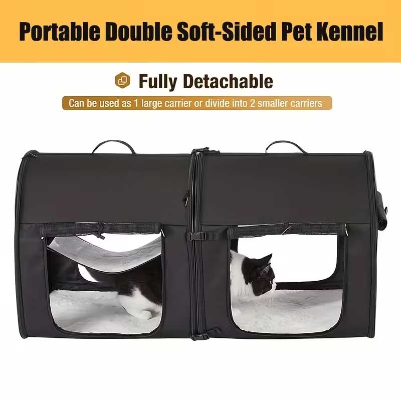 2-in-1 Multi-katten reismand voor in de auto 102x50x49cm - Dubbele kattenkennel voor lange autoreizen - Zitverhoger voor 2 katten voor achterbank met harnas