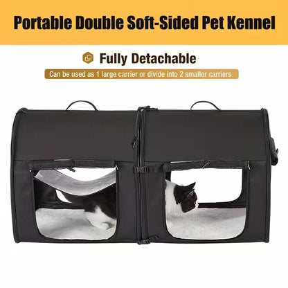 2-in-1 Multi-katten reismand voor in de auto 102x50x49cm - Dubbele kattenkennel voor lange autoreizen - Zitverhoger voor 2 katten voor achterbank met harnas