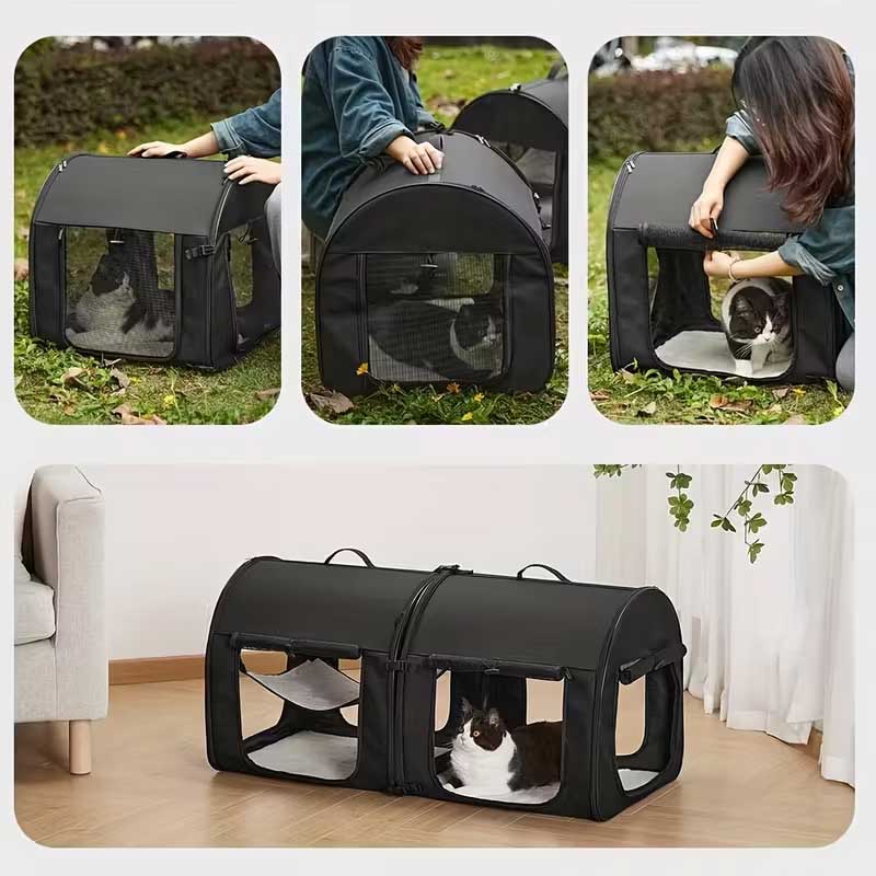 2-in-1 Multi-katten reismand voor in de auto 102x50x49cm - Dubbele kattenkennel voor lange autoreizen - Zitverhoger voor 2 katten voor achterbank met harnas