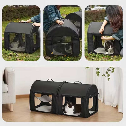 2-in-1 Multi-katten reismand voor in de auto 102x50x49cm - Dubbele kattenkennel voor lange autoreizen - Zitverhoger voor 2 katten voor achterbank met harnas