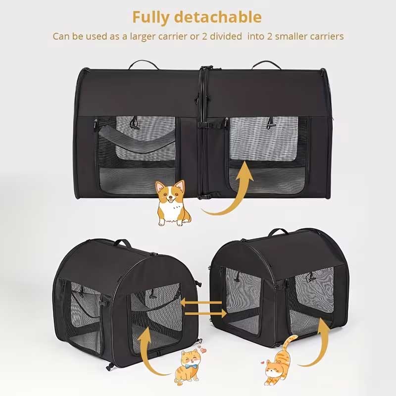 2-in-1 Multi-katten reismand voor in de auto 102x50x49cm - Dubbele kattenkennel voor lange autoreizen - Zitverhoger voor 2 katten voor achterbank met harnas