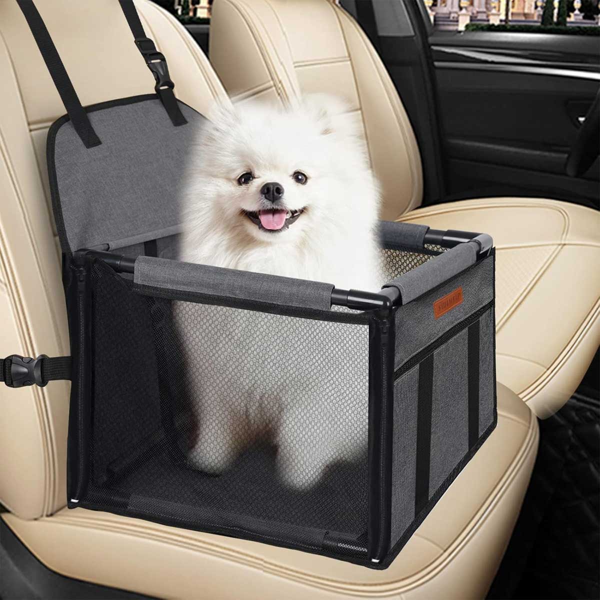 Car seat for small dogs up to 6kg, Dog seat with sturdy PVC frame