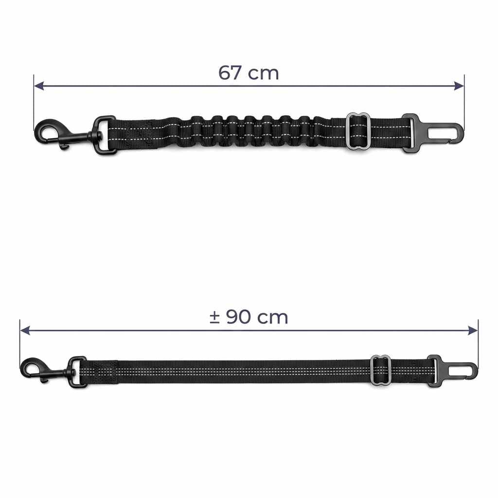 Dog Car Seat Belt with Bungee – Clicks into Buckle – 67 cm