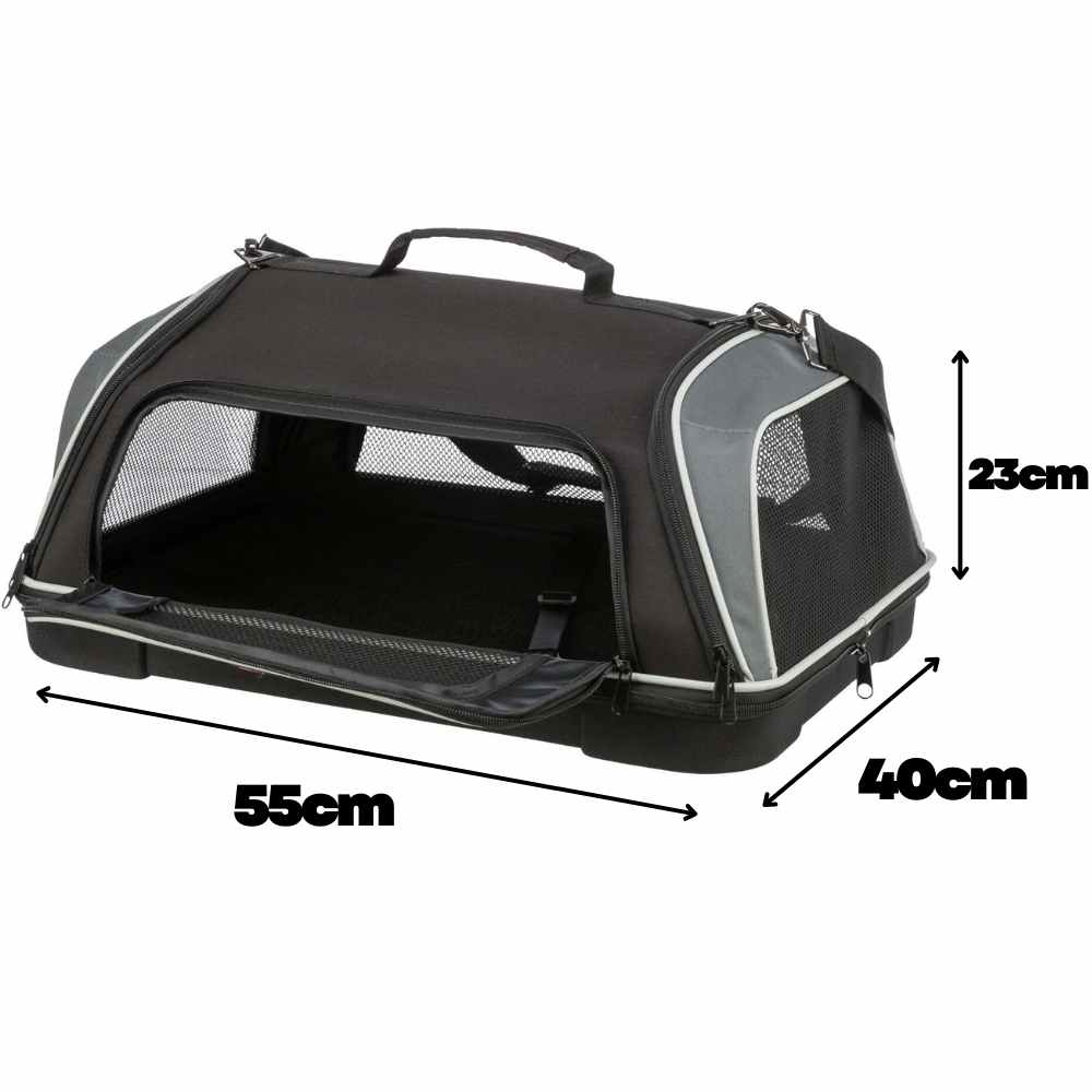 AirBaltic pet carrier bag in cabin, airline approved size 55x40x23cm for travelling with dog or cat