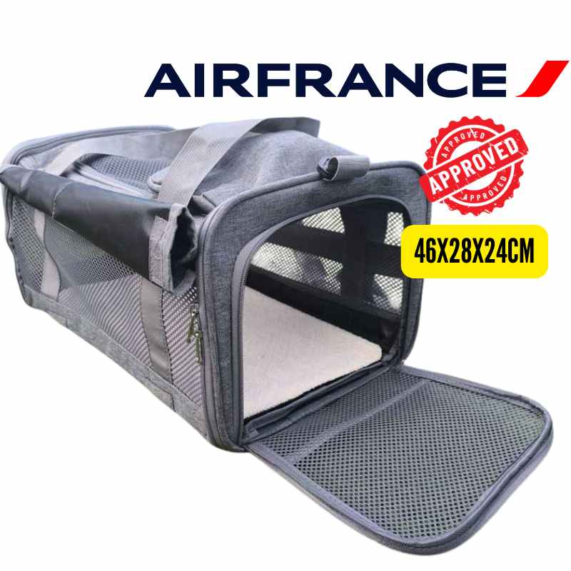 Air France pet carrier, size 46 x 28 x 24 cm, airline approved in-cabin, travel with dog or cat on board