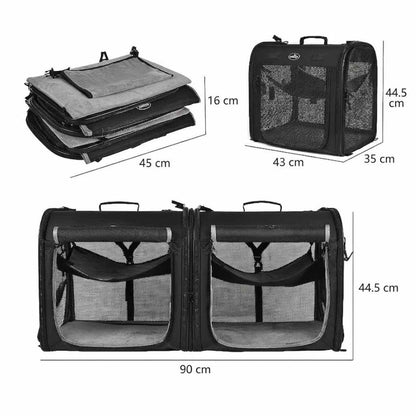2-in-1 Multi-katten reismand voor in de auto 90x35x44,5 cm - Dubbele kattenkennel voor lange autoreizen - Zitverhoger voor 2 katten voor achterbank met harnas