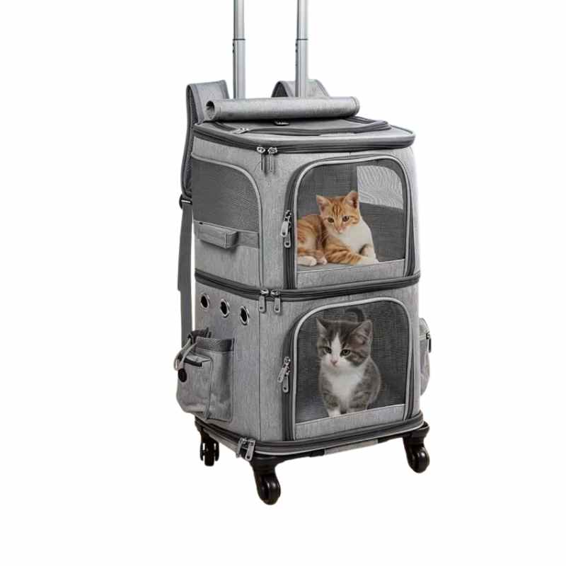 Cat trolley for 2 cats 37x28x55cm - Rolling Double-Compartment cat carrier on wheels