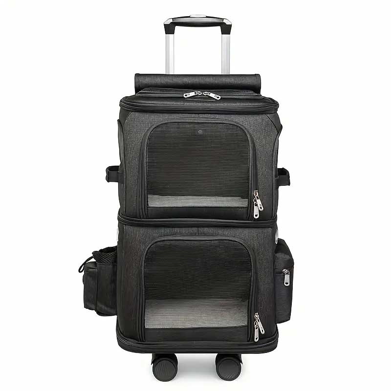 Katten trolley 2 katten 37x28x55cm - Reismand voor 2 katten met wielen tot 12 kg