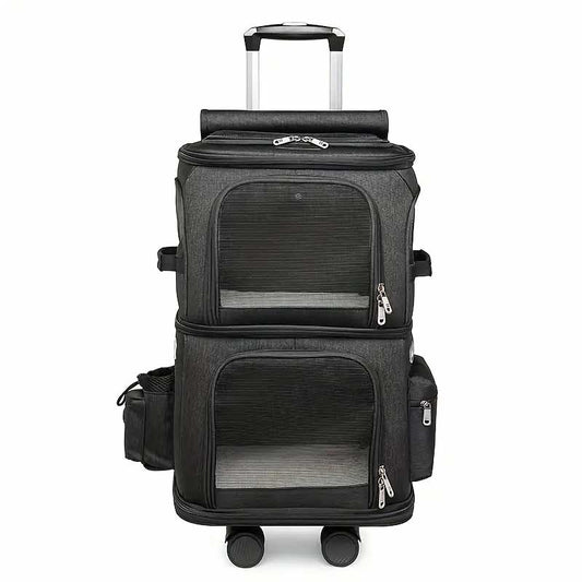 Katten trolley 2 katten 37x28x55cm - Reismand voor 2 katten met wielen tot 12 kg