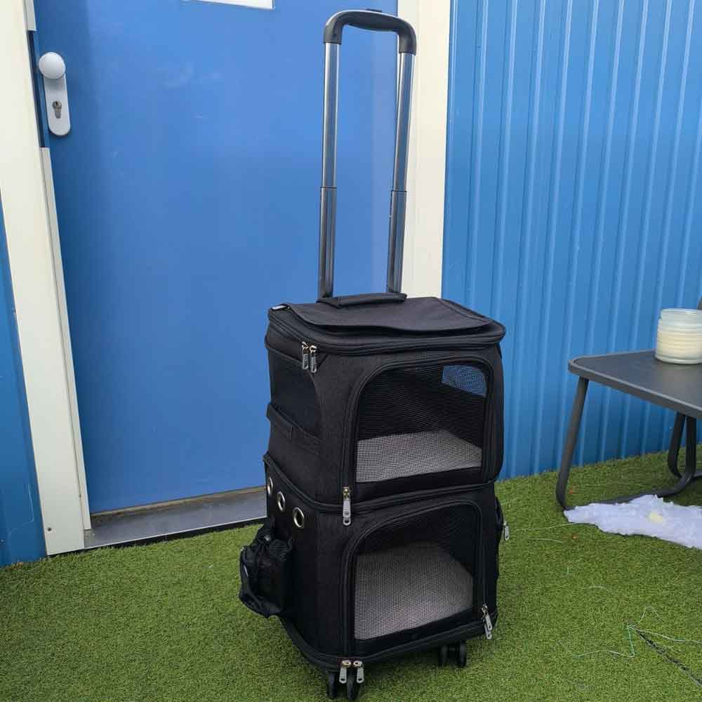 Katten trolley 2 katten 37x28x55cm - Reismand voor 2 katten met wielen tot 12 kg