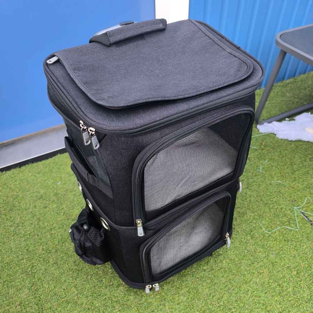 Katten trolley 2 katten 37x28x55cm - Reismand voor 2 katten met wielen tot 12 kg