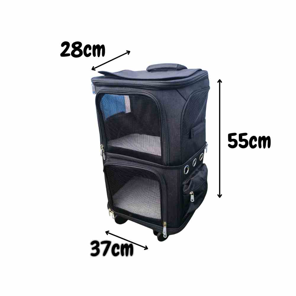 Katten trolley 2 katten 37x28x55cm - Reismand voor 2 katten met wielen tot 12 kg