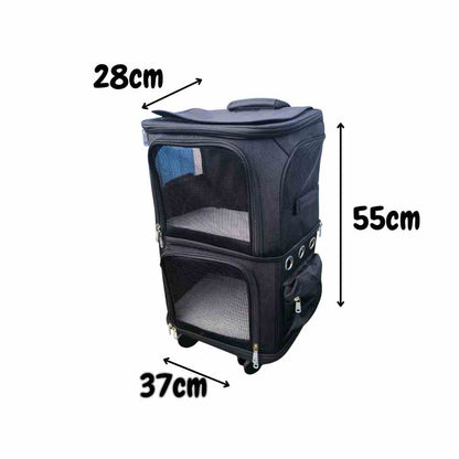 Katten trolley 2 katten 37x28x55cm - Reismand voor 2 katten met wielen tot 12 kg