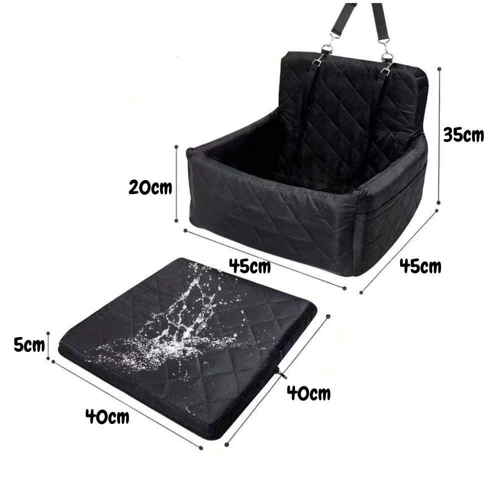 DoggoRide Dog booster seat 45x45x35 cm for one or two small dogs, puppies up to 9 kg like Chihuahua, Pomeranian, Yorkshire, Maltese