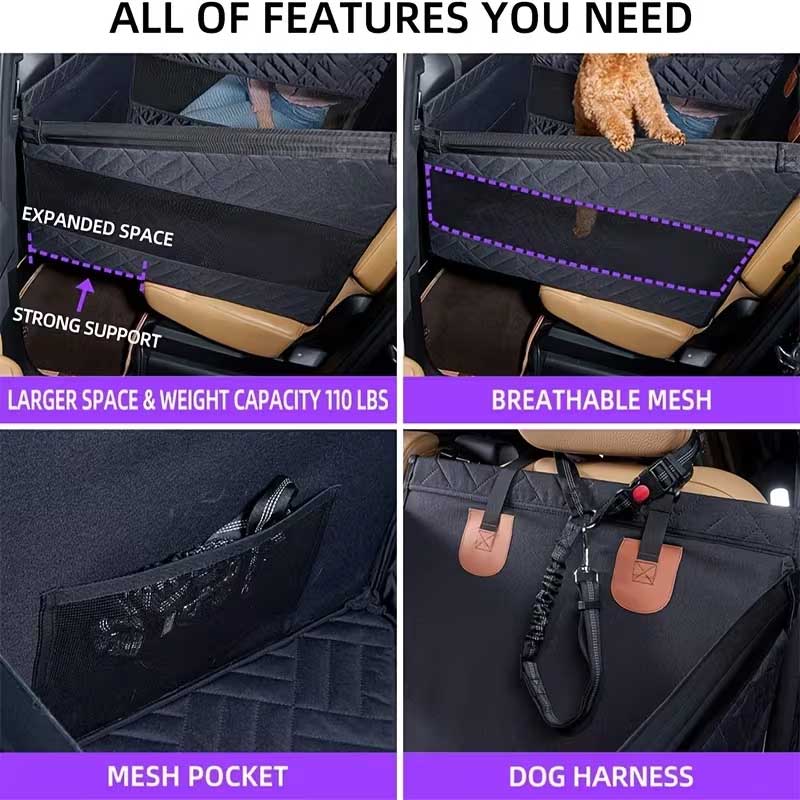 Dog car seat half hammock style, one side seat cover protector with hard bottom & anti slip for SUV, sedan