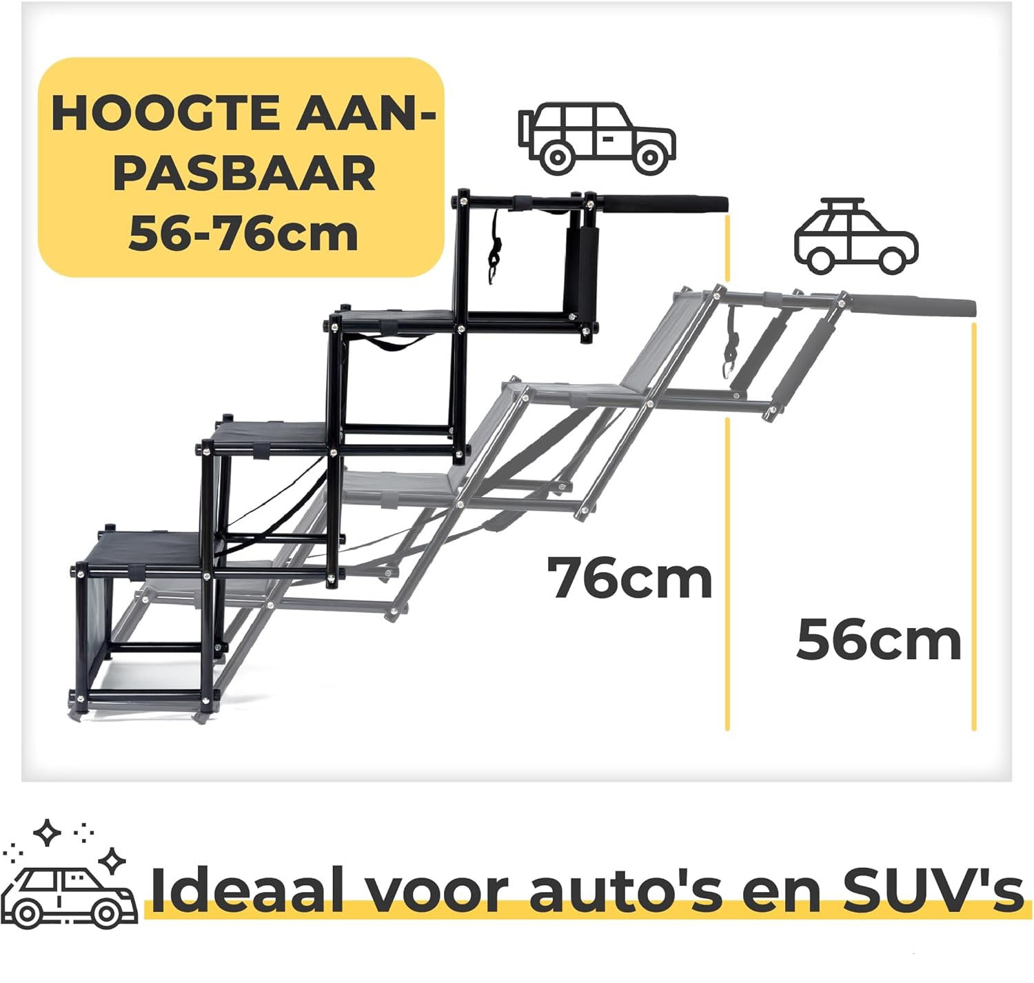 The dog stairs can be adjusted to medium and high vehicles