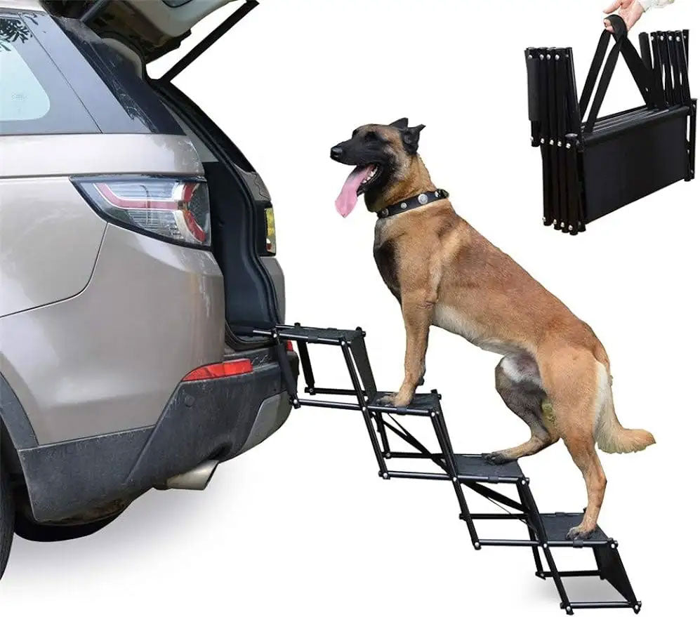 Foldable Dog Stairs with 4 steps & Ramp for Large Dogs | Ideal for High Cars like Land Rover