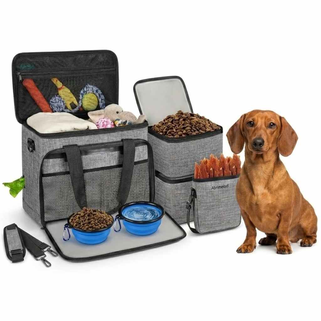 Skyora Dog travel bag for supplies 40x30x24cm, airline approved, 6-piece dog travel kit