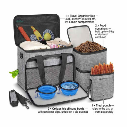 Skyora Dog travel bag for supplies 40x30x24cm, airline approved, 6-piece dog travel kit