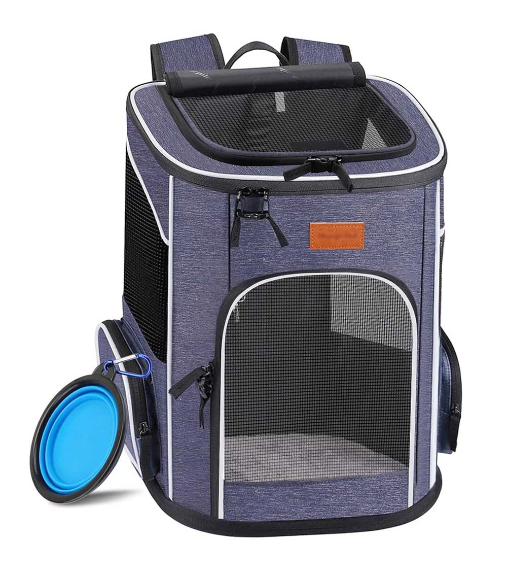 Rugzak voor katten met venster en ventilatie 33 x 28 x 42 cm – Katten rugzak draagtas tot 7 kg – Ergonomische katten draagtas rugzak – Draagbare reisrugzak voor katten – Outdoor kattenrugzak met gaas voor wandelen en reizen