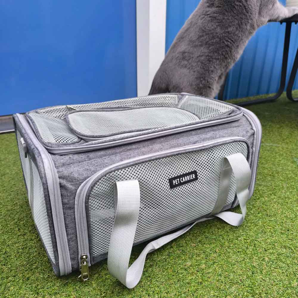 Top-expandable Transavia pet carrier in-cabin 40x30x24cm airline approved for small dogs and medium cats