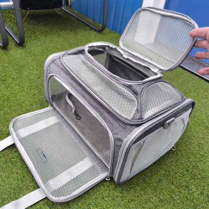 Top-expandable Transavia pet carrier in-cabin 40x30x24cm airline approved for small dogs and medium cats