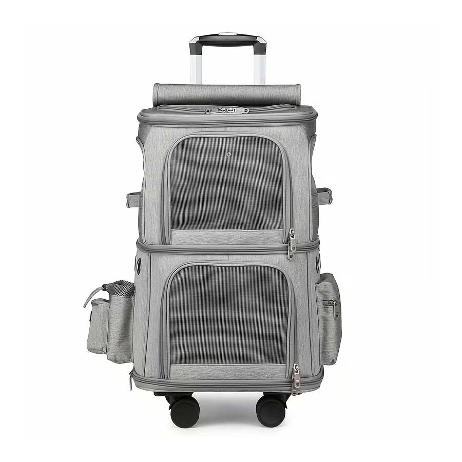 Katten trolley 2 katten 37x28x55cm - Reismand voor 2 katten met wielen tot 12 kg