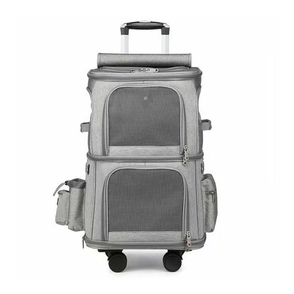 Katten trolley 2 katten 37x28x55cm - Reismand voor 2 katten met wielen tot 12 kg