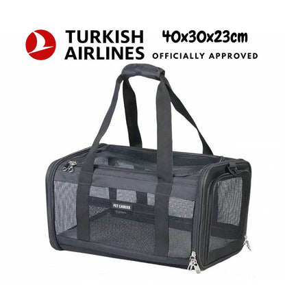 Hondendraagtas van Turkish Airlines, formaat 40x30x23cm aan boord